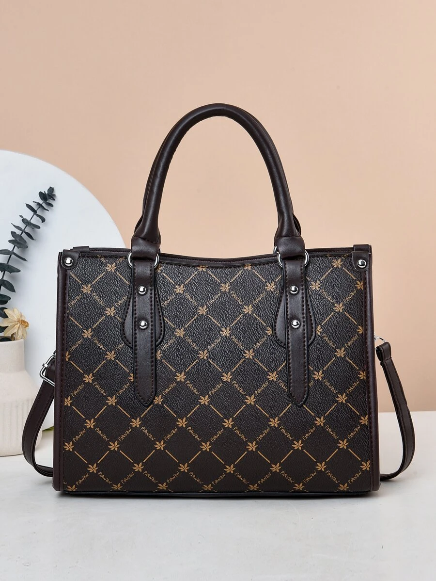 Geometric Pattern Top Handle Bag, Mother's Day Gift For Mom