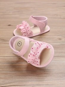 嬰兒荷葉邊星星圖案踝帶學院戶外涼鞋 - 粉色 - 查看 7