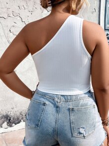 SHEIN Holidaya Plus One Shoulder Cut Out Front Crop Top - White - View 2
