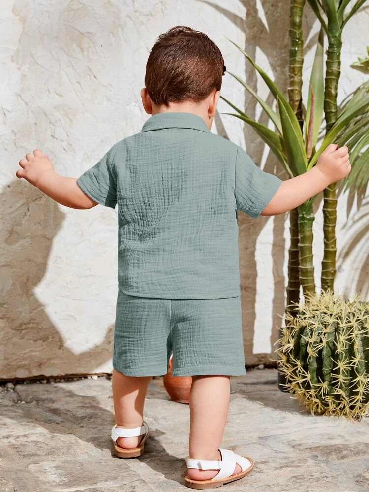Baby Boy Letter Patched Detail Shirt & Shorts