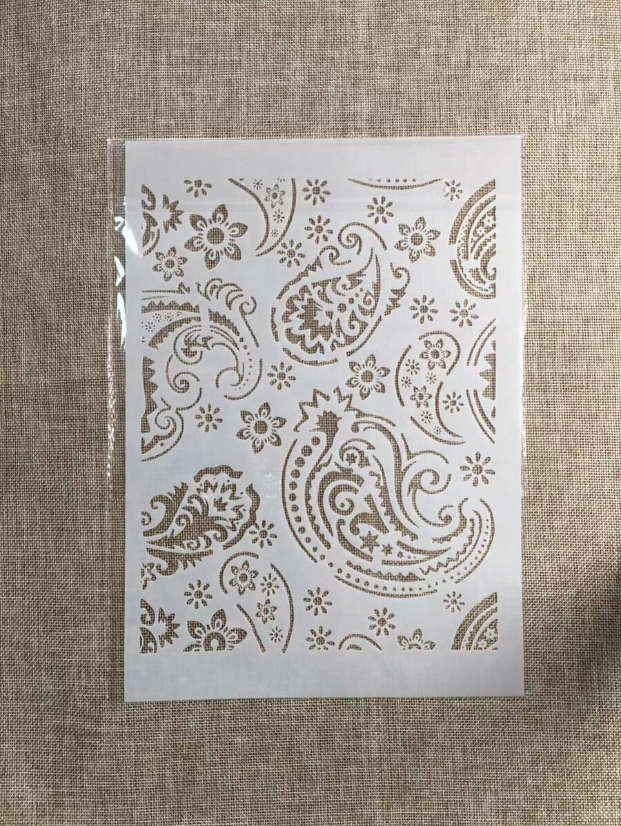 1pc White Plastic A4 Paisley Pattern Painting Stencil - White - View 1