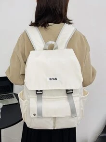 Mochila con solapa con estampado de letra - Blanco - Ver 1