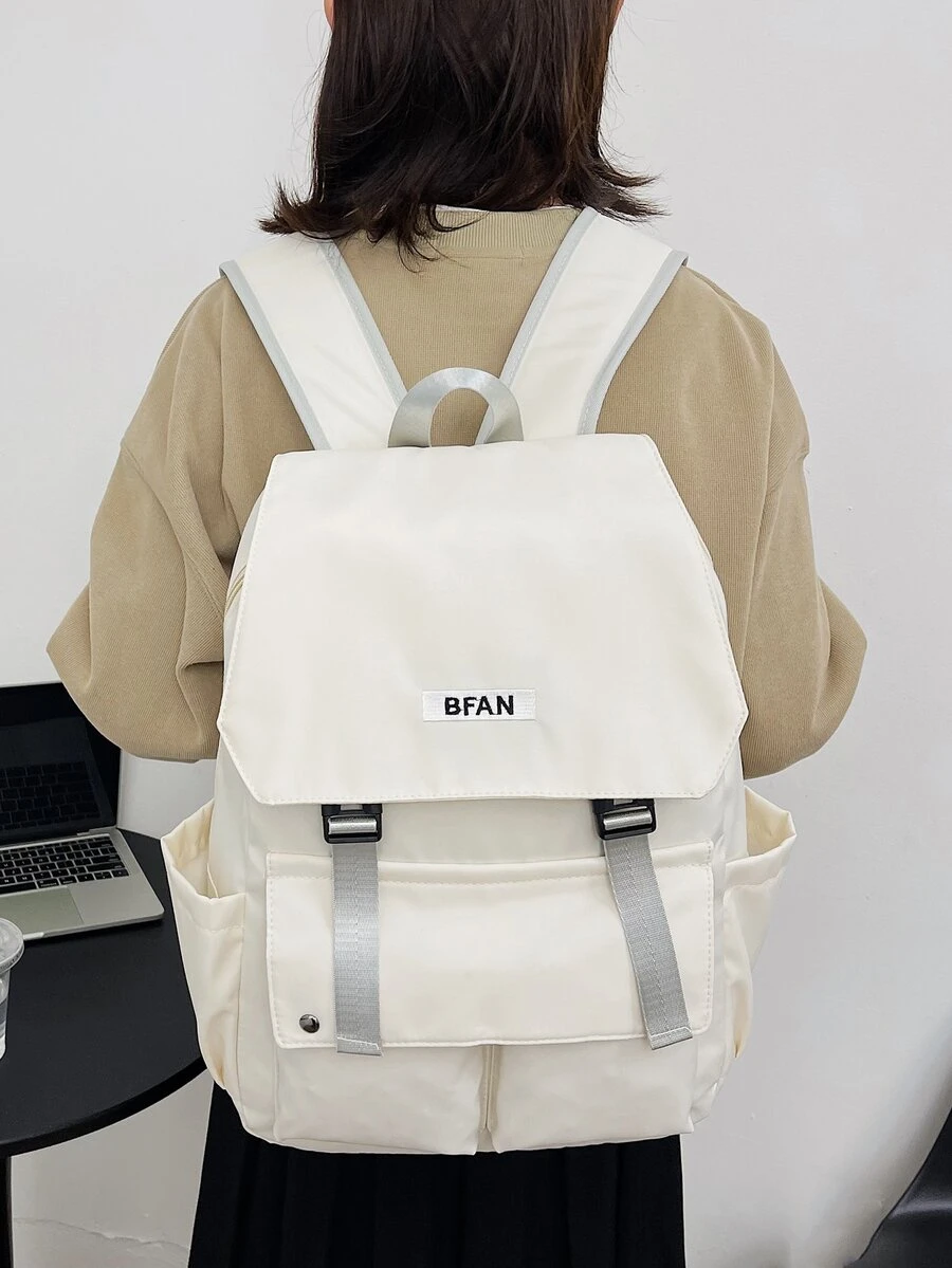 Mochila con solapa con estampado de letra - Blanco - Ver 1