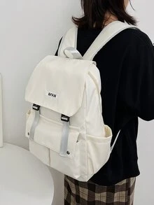 Mochila con solapa con estampado de letra - Blanco - Ver 2