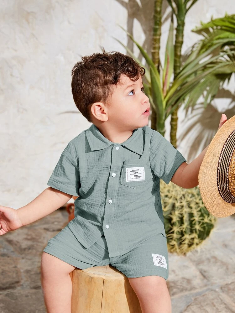 Baby Boy Letter Patched Detail Shirt & Shorts