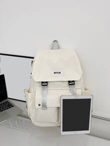 Mochila con solapa con estampado de letra - Blanco - Ver 4