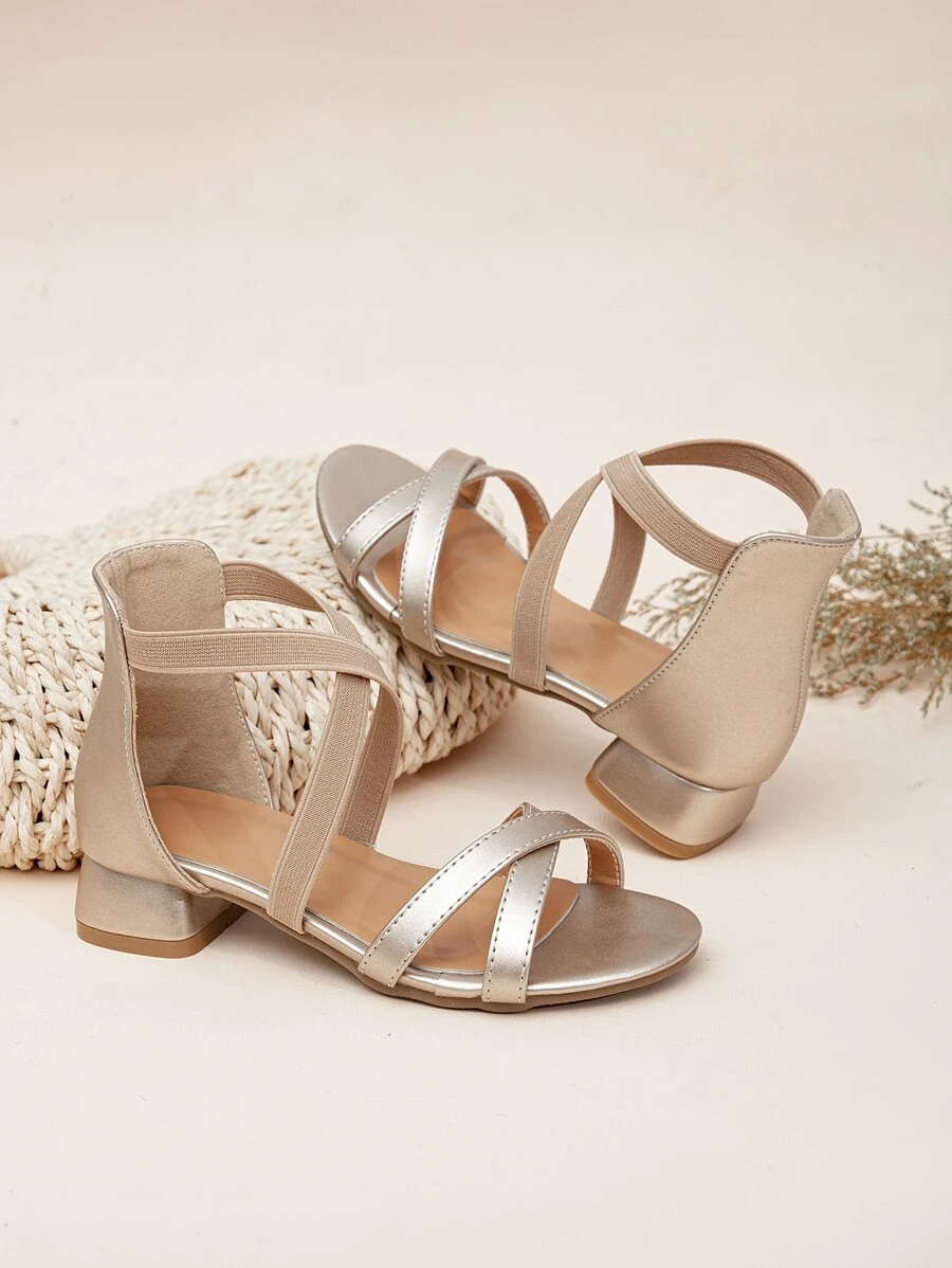 女孩交叉踝帶時尚戶外高跟涼鞋