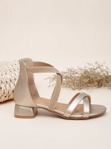 女孩交叉踝帶時尚戶外高跟涼鞋