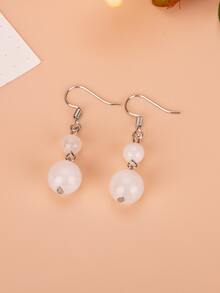 Stone Drop Earrings - White - View 2