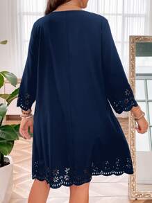SHEIN LUNE 大碼鏤空貝殼邊洋裝 - 藏蓝色 - 查看 2