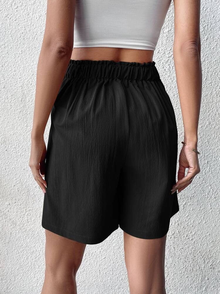 High Waist Plicated Detail Wide Leg Shorts