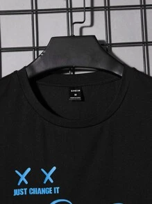 Manfinity RebelGame 男士棉熊和標語圖案T恤 - 黑色 - 查看 4