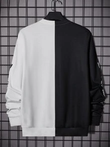 Manfinity RebelGame Men Japanese Letter & Figure Graphic Two Tone Sweatshirt - Black and White - View 2