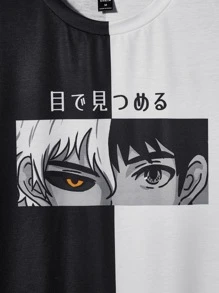 Manfinity RebelGame Men Japanese Letter & Figure Graphic Two Tone Sweatshirt - Black and White - View 3