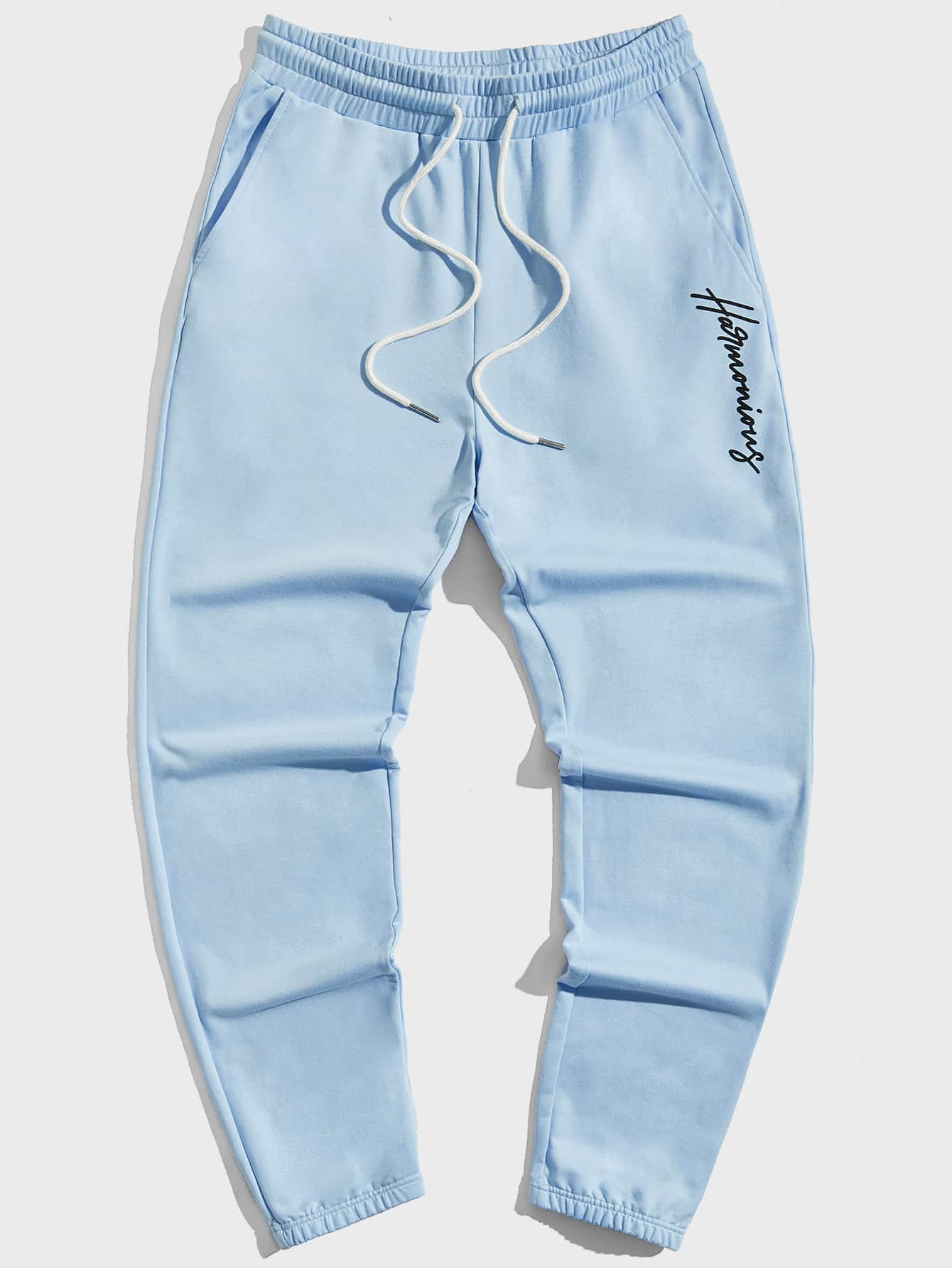 GENTILAND Men Letter Graphic Drawstring Waist Joggers - Baby Blue - View 1