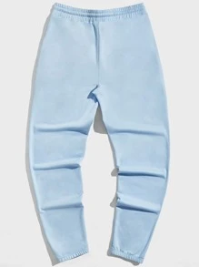 GENTILAND Men Letter Graphic Drawstring Waist Joggers - Baby Blue - View 2