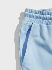 GENTILAND Men Letter Graphic Drawstring Waist Joggers - Baby Blue - View 3