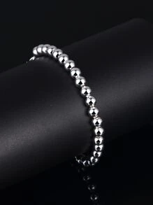 Minimalist Beaded Bracelet - Silver - View 1