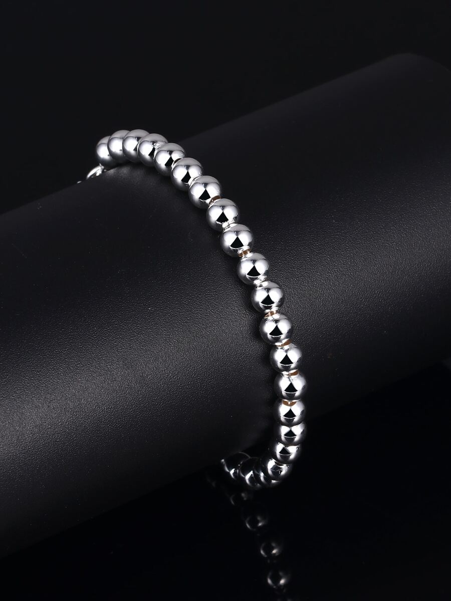 Minimalist Beaded Bracelet - Silver - View 1