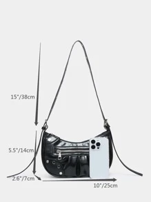 Studded Decor Ruched Design Hobo Bag, Rock Style Bag For Women - Black - View 7