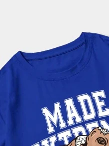 ROMWE MEN Street Life 男士熊圖案和標語圖案短袖t恤 - 寶藍色 - 查看 6