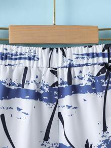 SHEIN 青少年男孩度假椰子树印花沙滩短裤 - 白色 - 查看 3