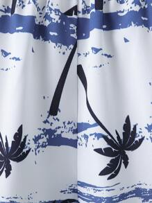 SHEIN 青少年男孩度假椰子树印花沙滩短裤 - 白色 - 查看 4