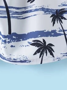 SHEIN 青少年男孩度假椰子树印花沙滩短裤 - 白色 - 查看 5