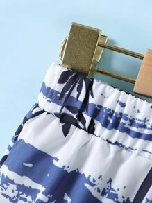 SHEIN 青少年男孩度假椰子树印花沙滩短裤 - 白色 - 查看 6