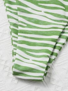 SHEIN Swim Summer Beach Zebra Stripe Bikini Set - Green - View 4