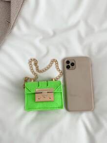 女孩螢光綠鏈條翻蓋方包 - 綠色 - 查看 4