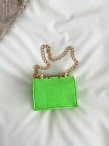 女孩螢光綠鏈條翻蓋方包 - 綠色 - 查看 5