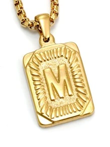 男士字母細節幾何吊墜項鍊 - 金黃色 - 查看 3