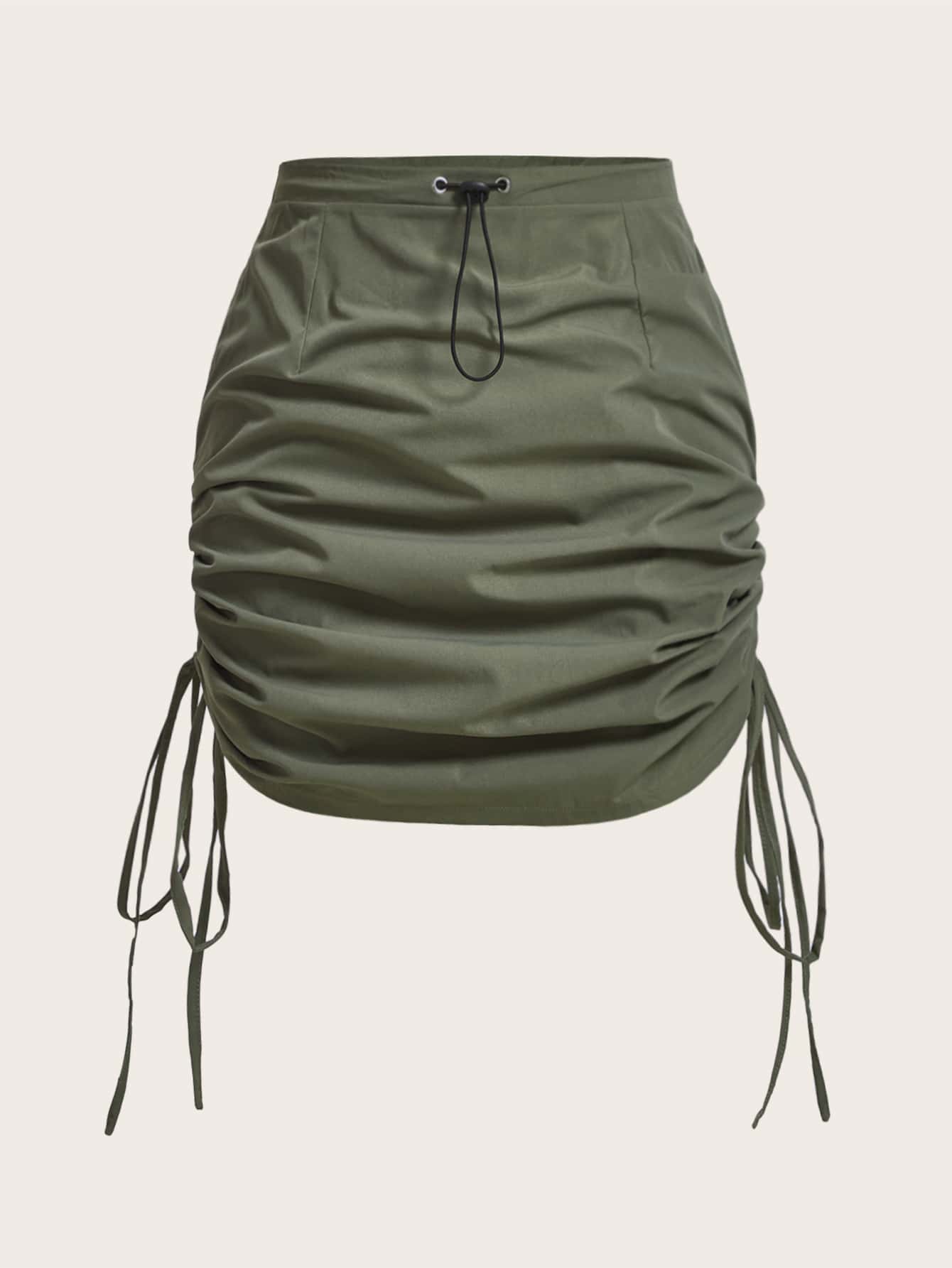 SHEIN EZwear Plus Gorpcore Drawstring Waist Ruched Tie Side Skirt - Army Green - View 1