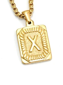 男士字母細節幾何吊墜項鍊 - 金黃色 - 查看 6