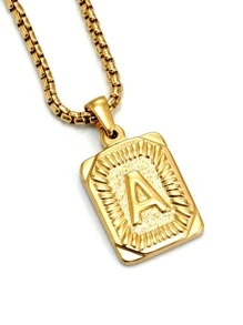 男士字母細節幾何吊墜項鍊 - 金黃色 - 查看 7