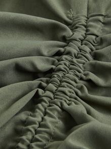 SHEIN EZwear Plus Gorpcore Drawstring Waist Ruched Tie Side Skirt - Army Green - View 3