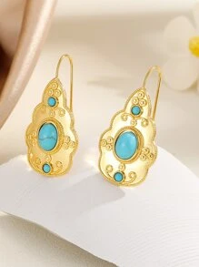Turquoise Decor Stud Earrings - Multicolor - View 1