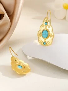 Turquoise Decor Stud Earrings - Multicolor - View 2