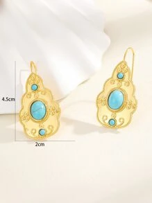 Turquoise Decor Stud Earrings - Multicolor - View 3