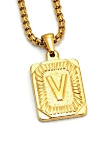 男士字母細節幾何吊墜項鍊 - 金黃色 - 查看 20