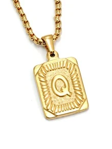 男士字母細節幾何吊墜項鍊 - 金黃色 - 查看 21