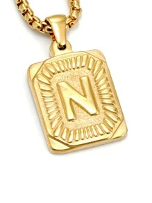 男士字母細節幾何吊墜項鍊 - 金黃色 - 查看 22