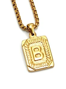 男士字母細節幾何吊墜項鍊 - 金黃色 - 查看 23