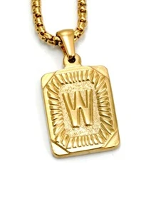 男士字母細節幾何吊墜項鍊 - 金黃色 - 查看 25