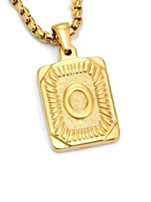 男士字母細節幾何吊墜項鍊 - 金黃色 - 查看 26