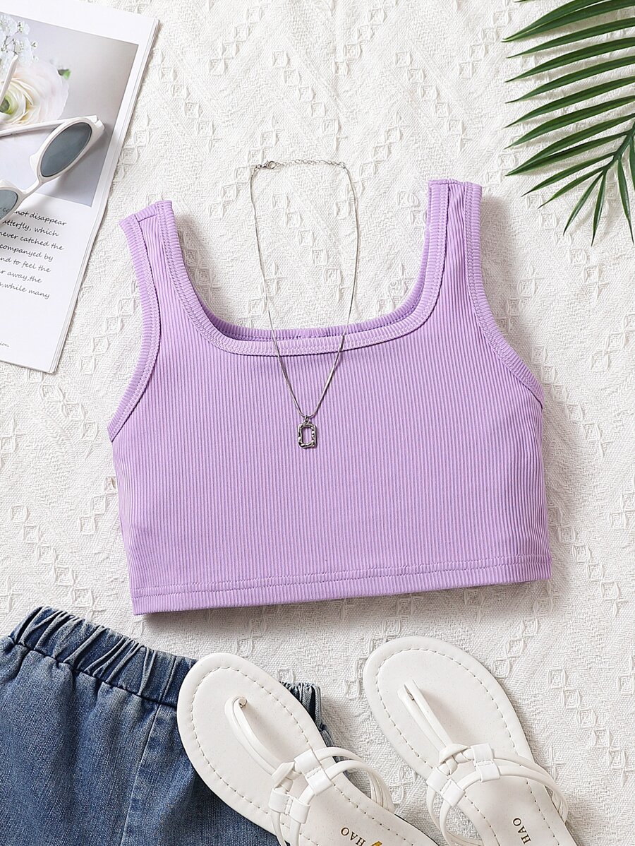 女孩素色條紋針織背心上衣
