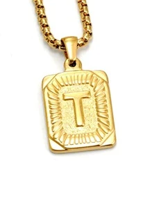 男士字母細節幾何吊墜項鍊 - 金黃色 - 查看 29