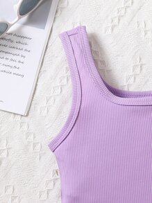 女孩素色條紋針織背心上衣