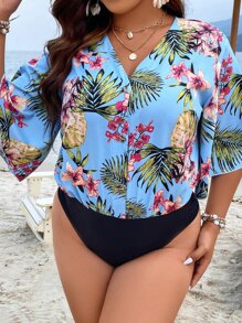 SHEIN Holidaya Áo liền quần chặt Kích thước lớn Nút phía trước Nhiệt đới Boho - Nhiều màu - Xem 5